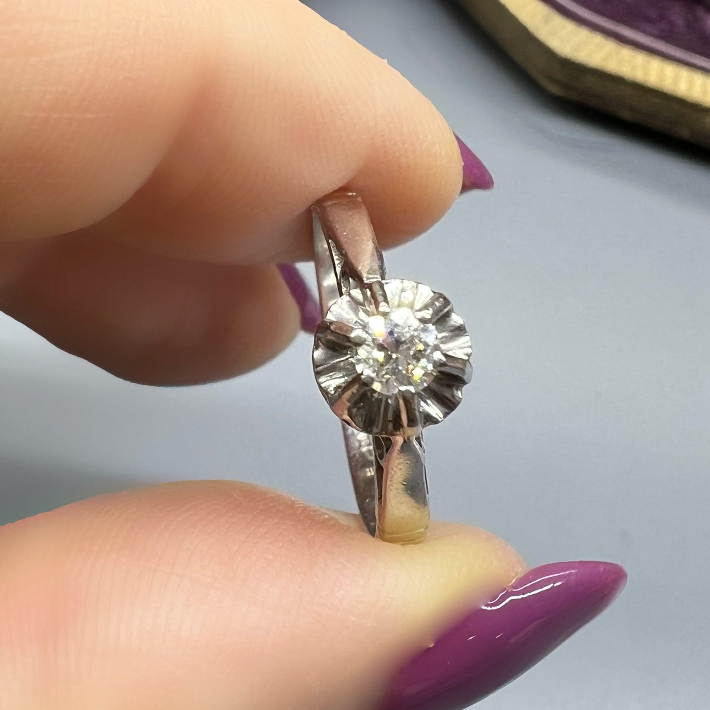 Anello solitario oro 18k diamante 0.15 ct Italia 1920