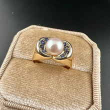 Carica l&#39;immagine nel visualizzatore di Gallery, Anello con perla e topazi blu in oro 18 carati
