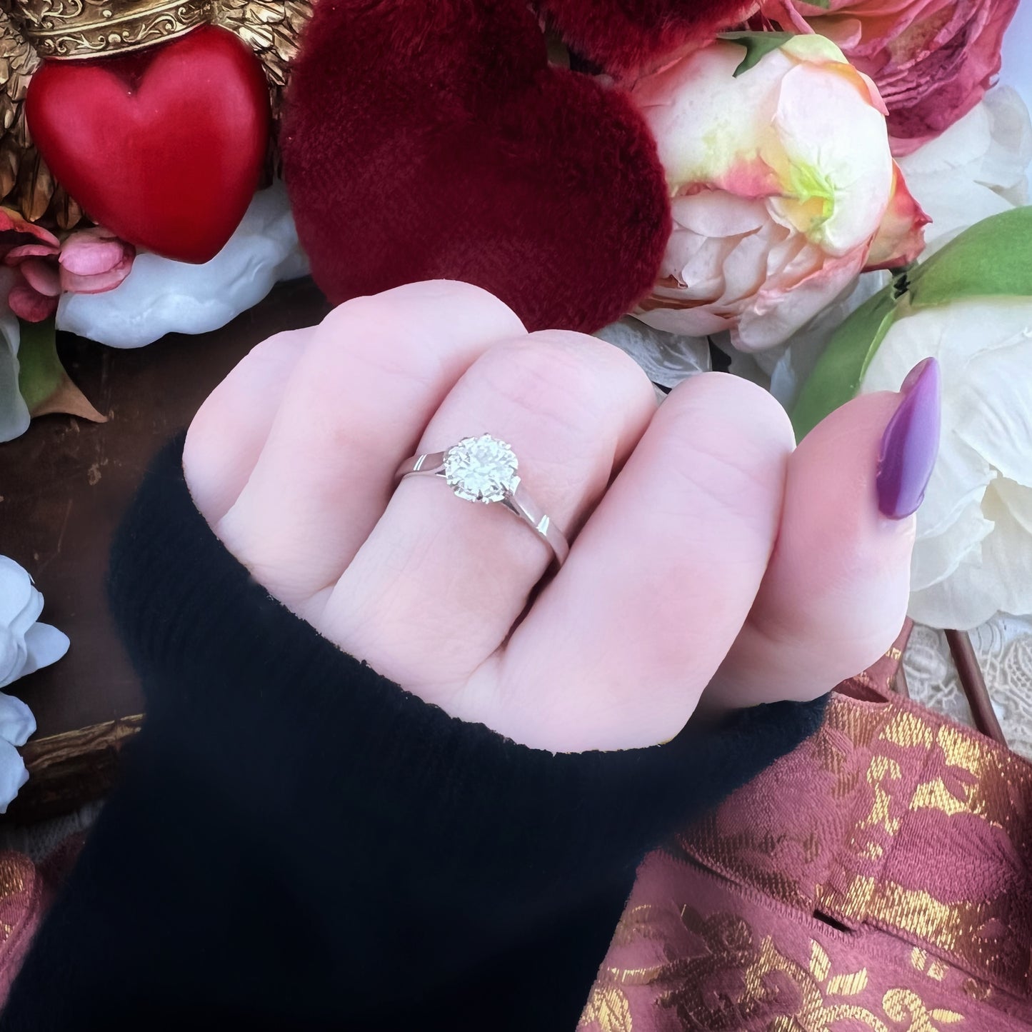 Anello solitario vintage in oro bianco 18k e diamante Old Mine 0.82 ct – Italia, anni 1930–40