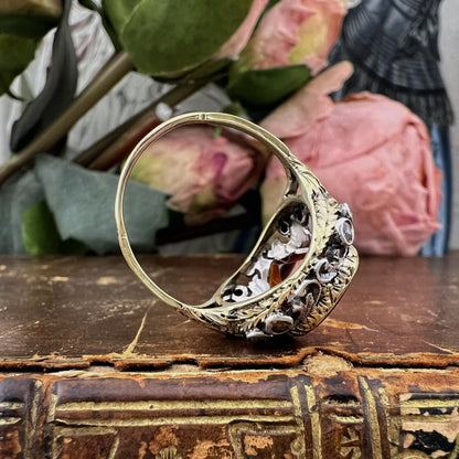 Importante anello in oro 18 carati e argento con citrino Madeira