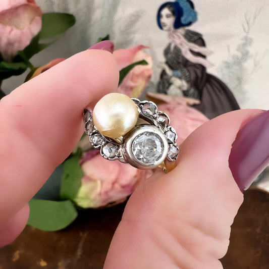Anello Toi et Moi con perla naturale e diamante – Italia, circa 1900-1920