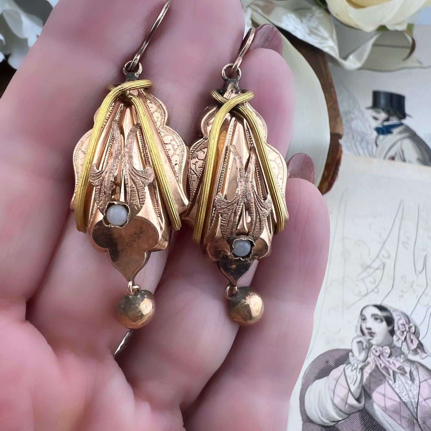 Orecchini Borbonici in Oro Rosa e Giallo — Regno delle Due Sicilie, metà ‘800