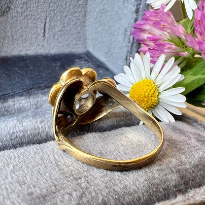 Anello a fiore primi ‘900 con topazio bianco in oro 18 ct