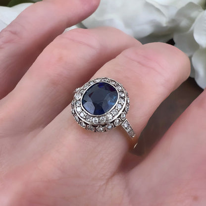 Anello con zaffiro birmano e diamanti - Art Déco