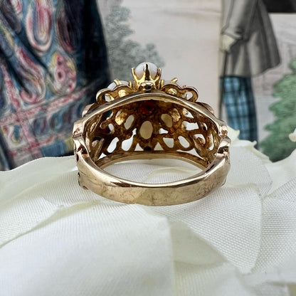 Anello vintage a fiore in oro 9 ct opali e granato – Londra 1973