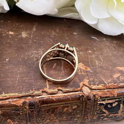 Anello Fiore in Oro Giallo con Turchesi e Perla – Birmingham 1972