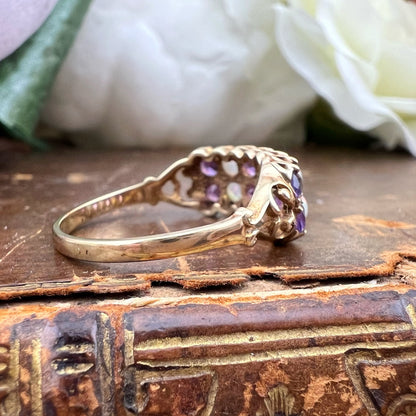 Anello a doppia riviera con ametiste e opali