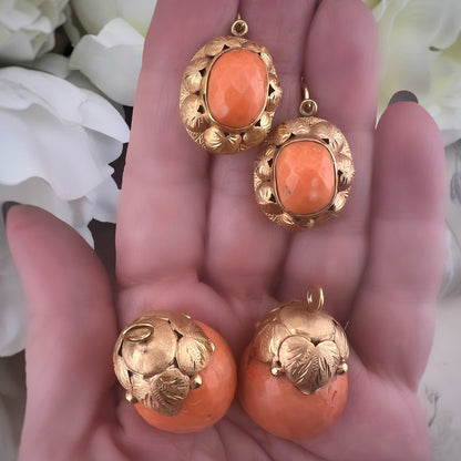 Orecchini in oro e corallo, giorno e notte