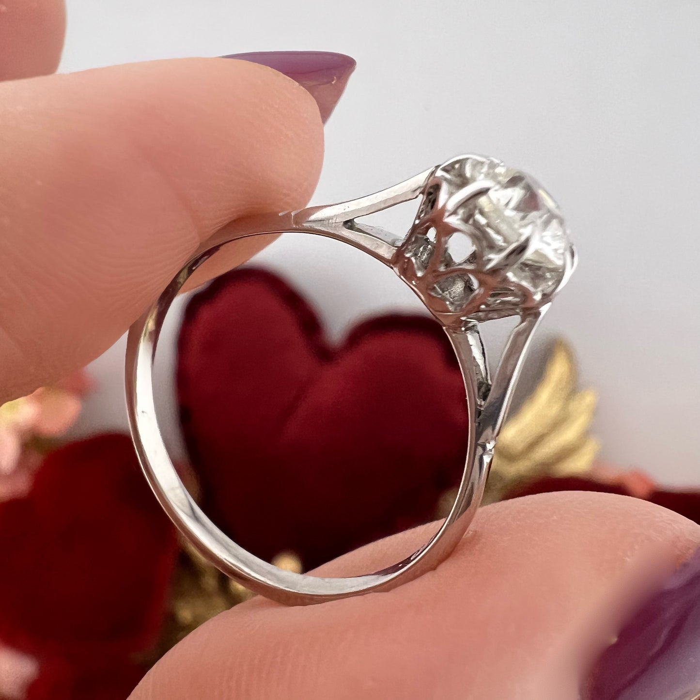 Anello solitario vintage in oro bianco 18k e diamante Old Mine 0.82 ct – Italia, anni 1930–40