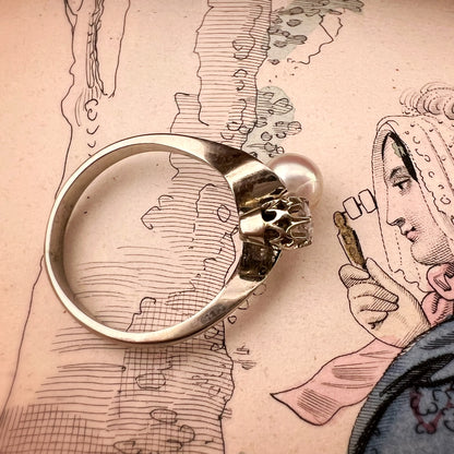 Anello toi et moi con perla e diamante, oro 18k e perla. Anni ‘50