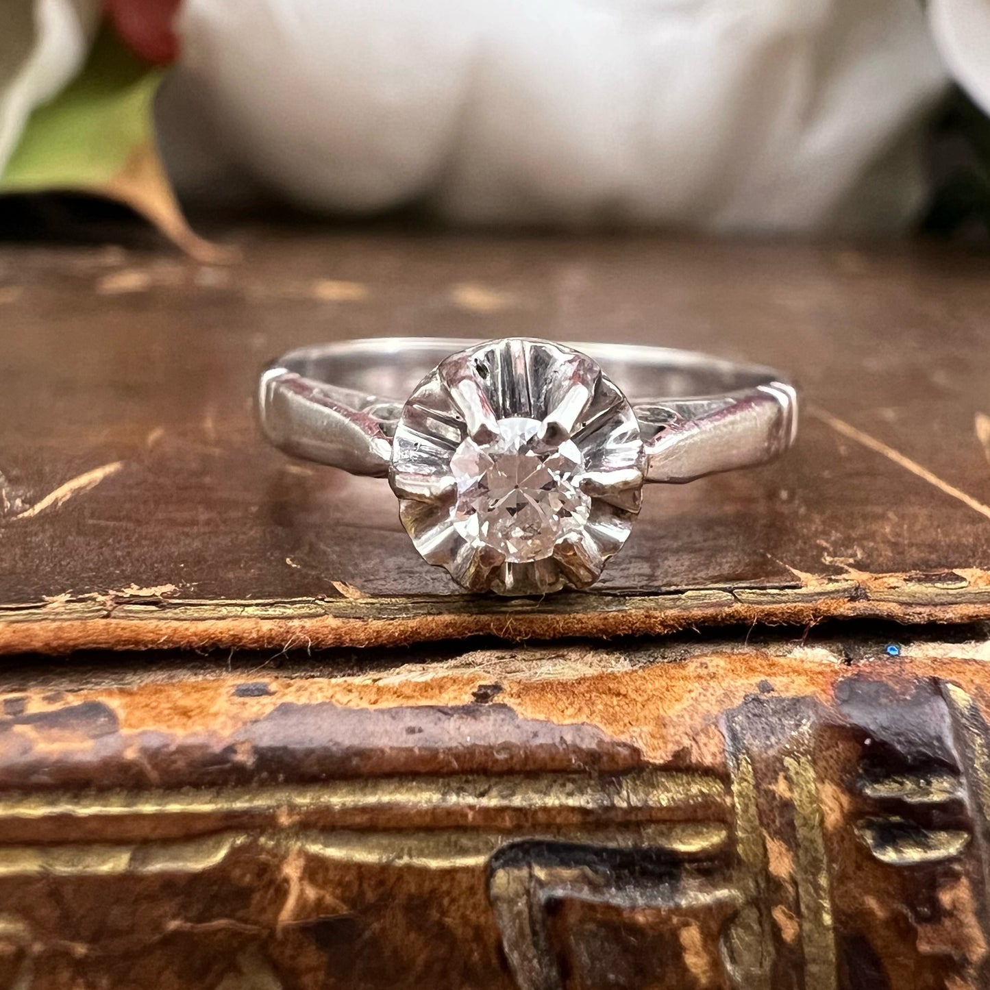 Anello solitario oro 18k diamante 0.15 ct Italia 1920