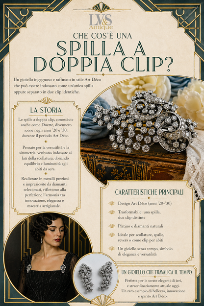 Duette in platino e diamanti per 8 ct anni ‘30-‘40 - double clip