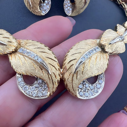 Importante set collier e orecchini vintage in oro e diamanti, manifattura fiorentina