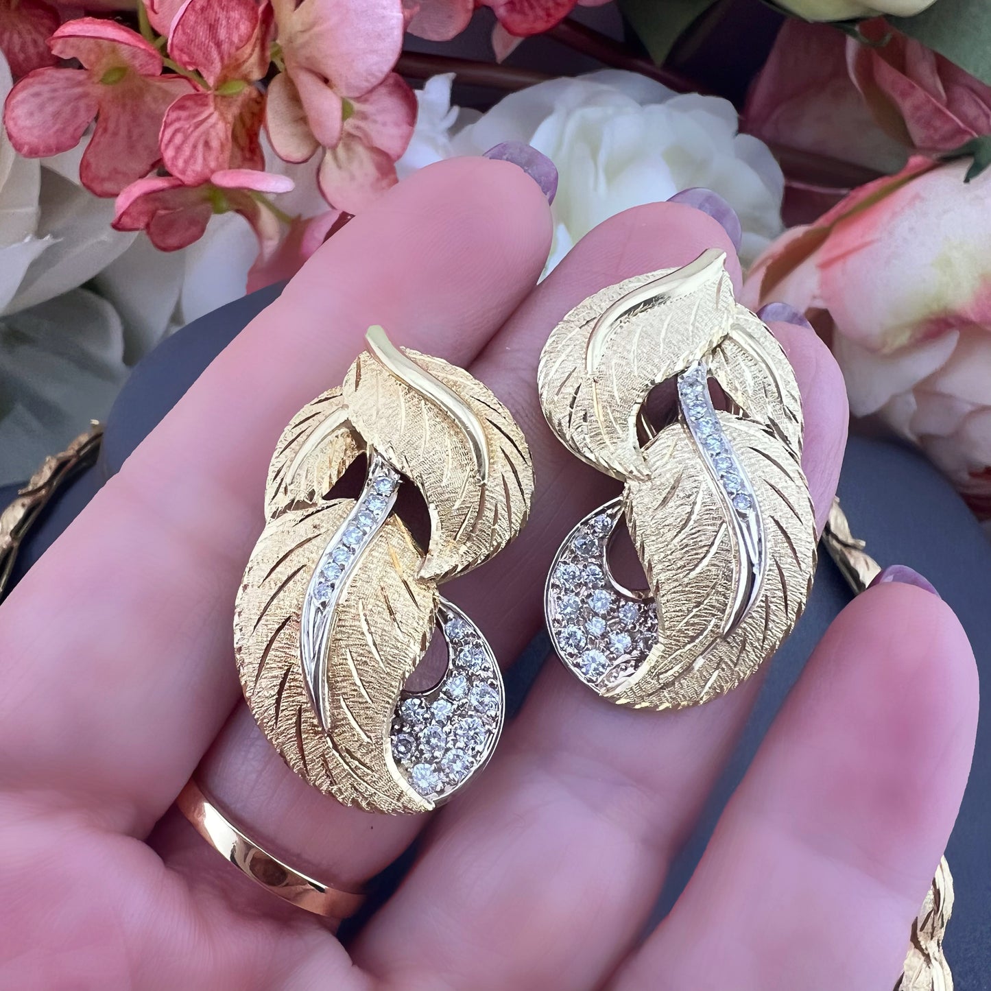 Importante set collier e orecchini vintage in oro e diamanti, manifattura fiorentina