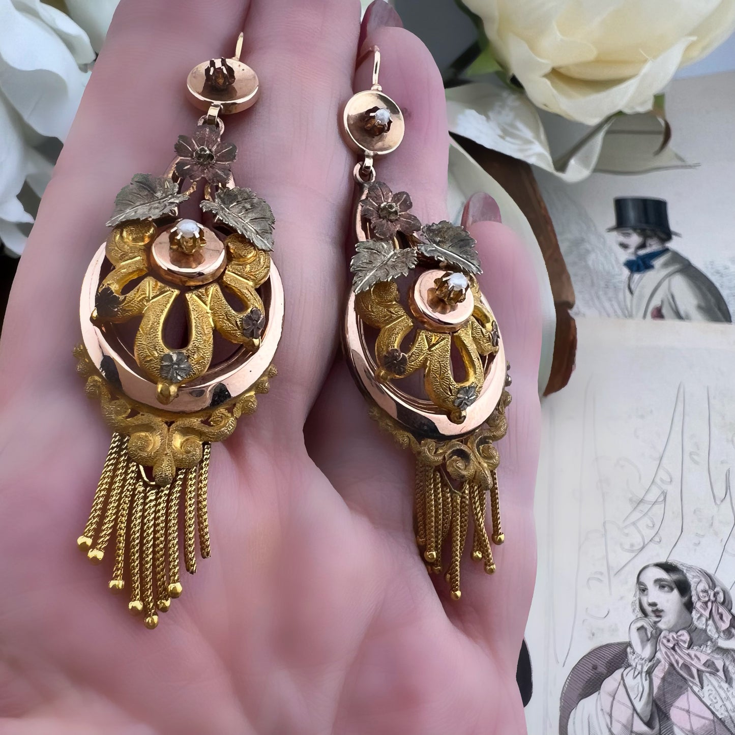 Orecchini Borbonici Tricolore con Perline e Frange — Regno delle Due Sicilie, metà ‘800