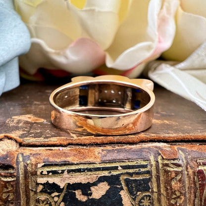 Anello a ponte con zaffiri e diamanti in oro 18 k