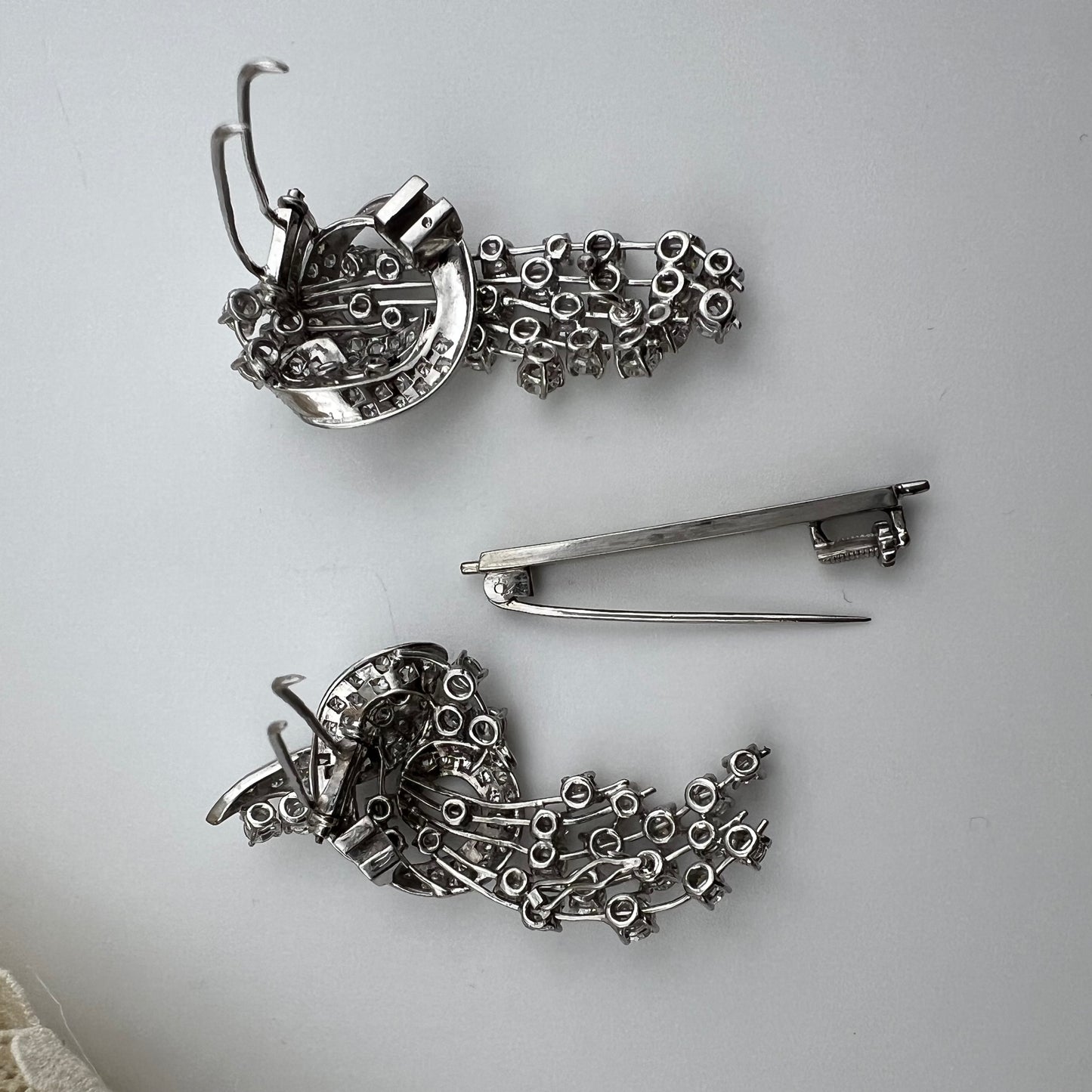 Duette in platino e diamanti per 8 ct anni ‘30-‘40 - double clip