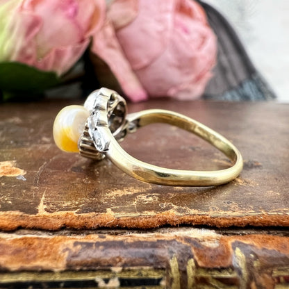 Anello Toi et Moi con perla naturale e diamante – Italia, circa 1900-1920
