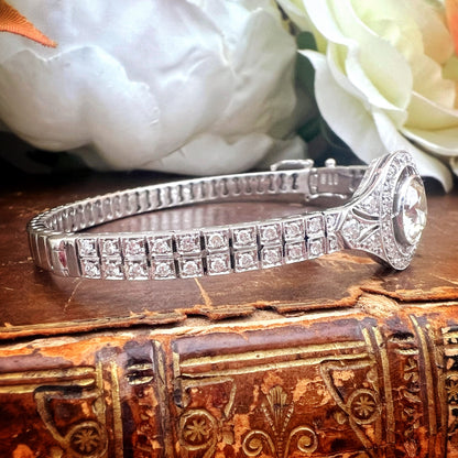 Bracciale a manetta in oro bianco 18k con diamante da 2 ct old cut Art Déco, Italia XX secolo