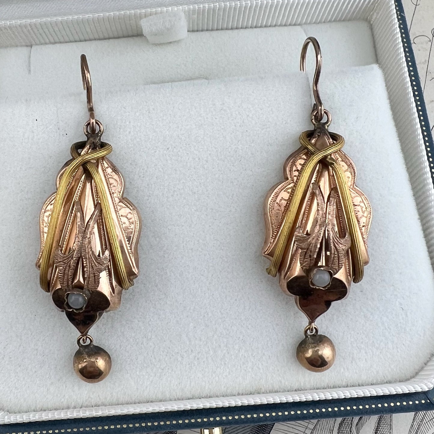 Orecchini Borbonici in Oro Rosa e Giallo — Regno delle Due Sicilie, metà ‘800