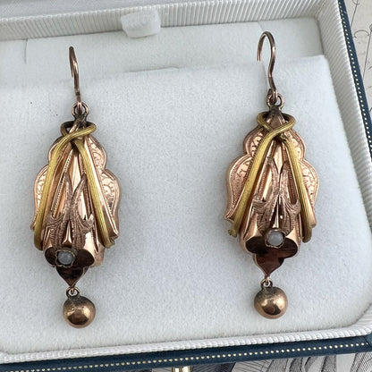 Orecchini Borbonici in Oro Rosa e Giallo — Regno delle Due Sicilie, metà ‘800