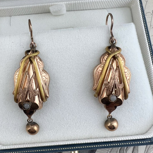 Orecchini Borbonici in Oro Rosa e Giallo — Regno delle Due Sicilie, metà ‘800