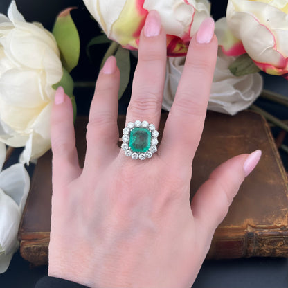 Anello vintage con smeraldo colombiano 4 ct e diamanti – Epoca 1950 ca.