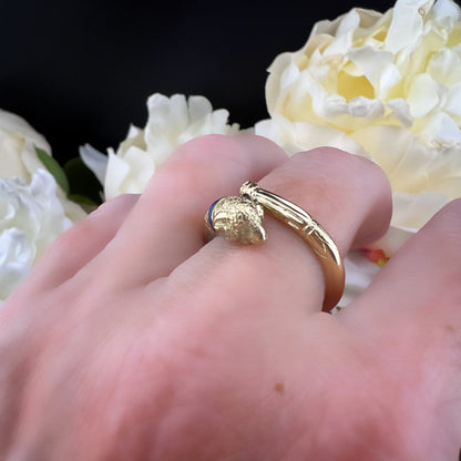 Anello vintage  “animalier” in oro 18 k e smalto blu