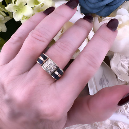 Anello a ponte con zaffiri e diamanti in oro 18 k