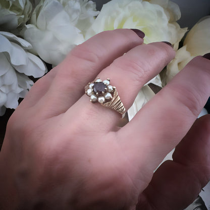 Anello Margherita con Granato e Perle – Anno 1970 Birmingham