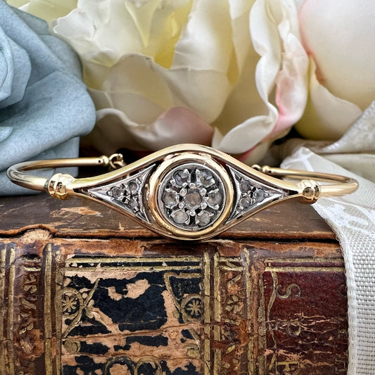 Bracciale Art Nouveau in oro giallo 18k con diamanti a taglio rosa coroné