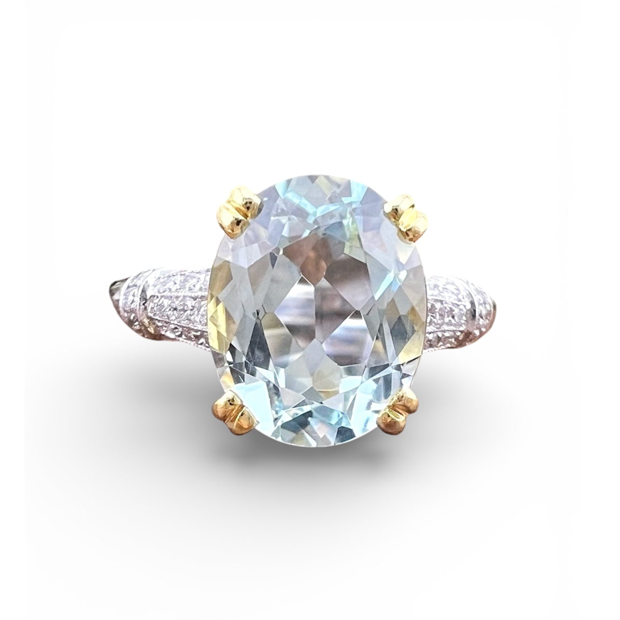 Anello con acquamarina da 3 ct e diamanti, oro 18k