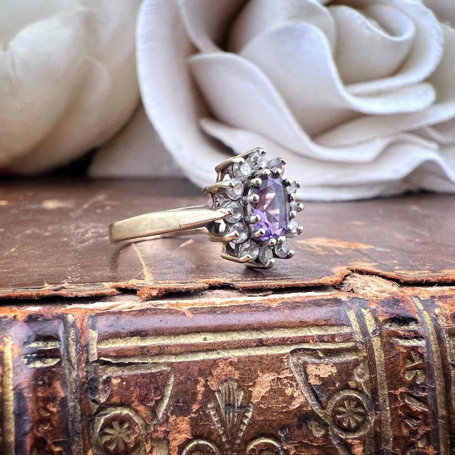 Anello in oro ametista e cristalli trasparenti Birmingham 1988