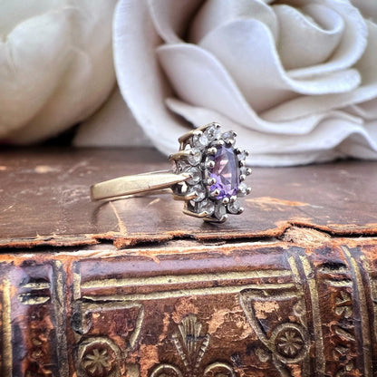 Anello in oro ametista e cristalli trasparenti Birmingham 1988