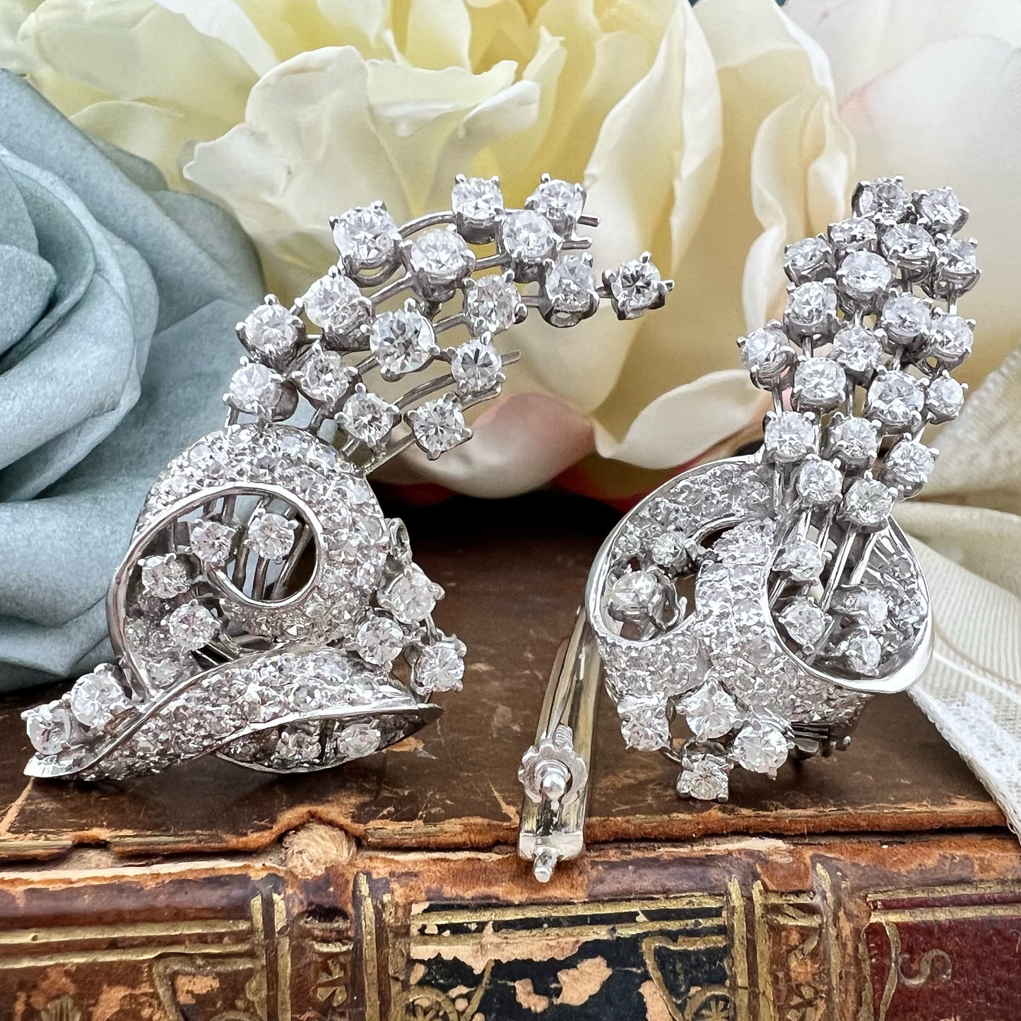 Duette in platino e diamanti per 8 ct anni ‘30-‘40 - double clip