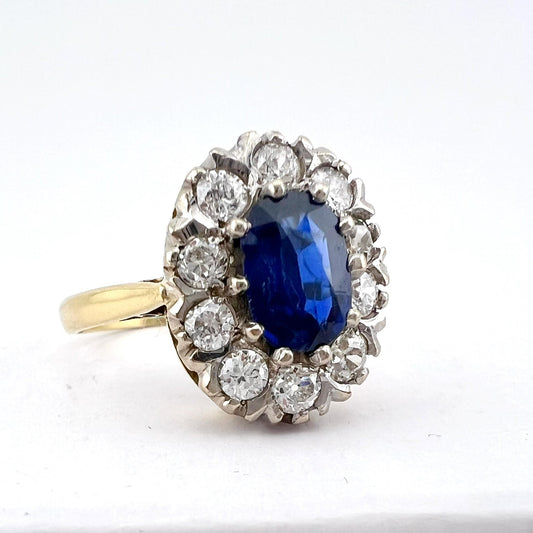 Anello margherita con zaffiro e diamanti old mine – oro giallo 18 k