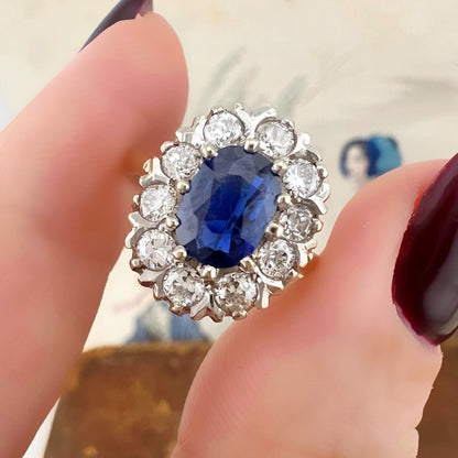 Anello margherita con zaffiro e diamanti old mine – oro giallo 18 k