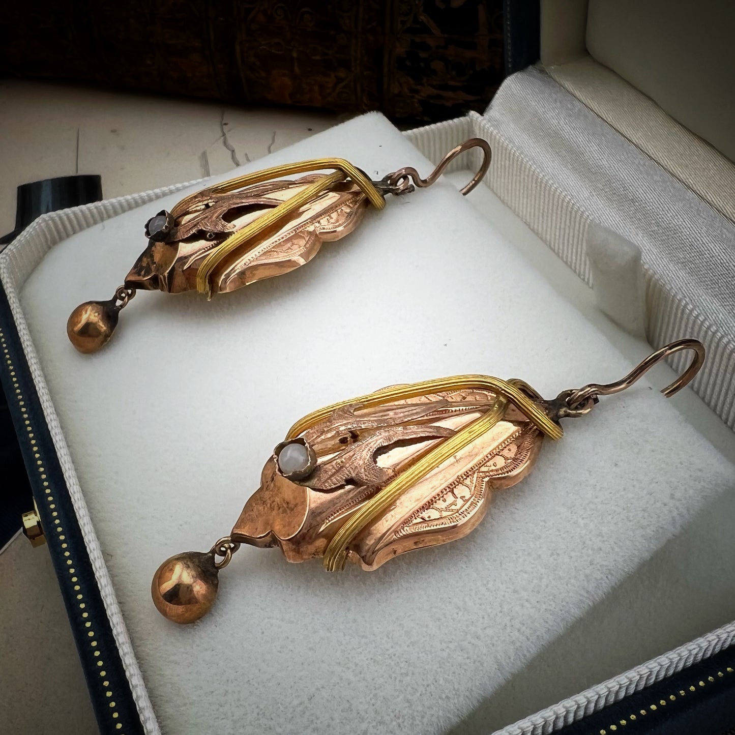 Orecchini Borbonici in Oro Rosa e Giallo — Regno delle Due Sicilie, metà ‘800