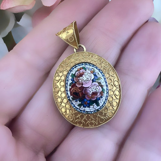 Pendente porta ritratti in oro e Micromosaico - Venezia ‘800