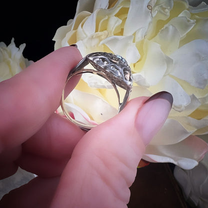 Anello in oro 18 ct e argento con topazio azzurro 1890-1910