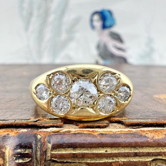 Anello con 7 diamanti old mine – Europa, fine Ottocento/primi Novecento
