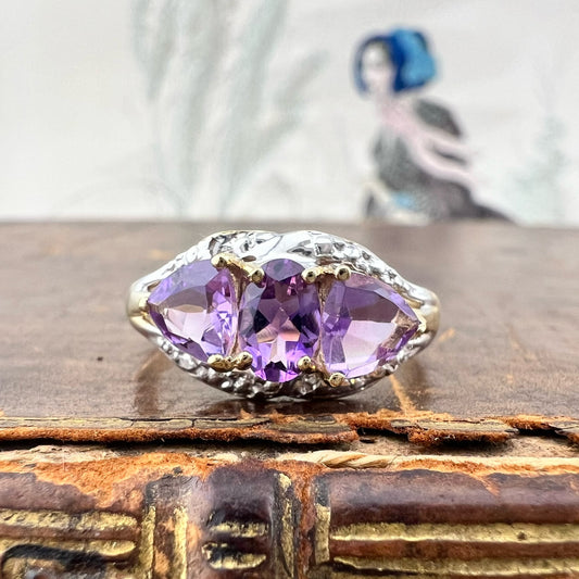 Anello trilogy con ametiste e diamanti – Inghilterra, anni Ottanta
