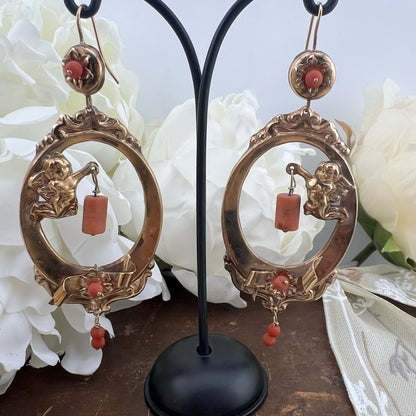 Orecchini Borbonici con Putto e Coralli — Modello Rarissimo, Regno delle Due Sicilie, metà ‘800