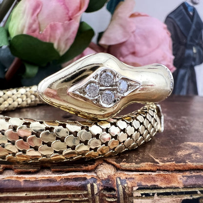 Bracciale Serpente in Oro 18 kt e Diamanti – Italia, anni Settanta