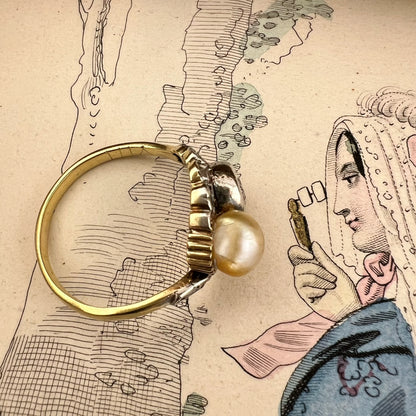 Anello Toi et Moi con perla naturale e diamante – Italia, circa 1900-1920