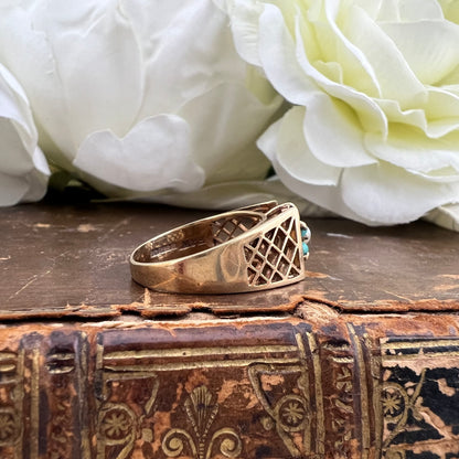 Anello Fiore in Oro Giallo con Turchesi e Perla – Birmingham 1972