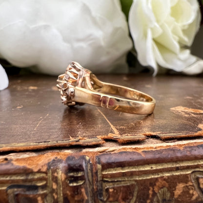 Anello veneziano a fiore in oro 18 ct e diamanti a rosetta