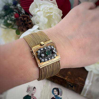 Bracciale italiano in oro 18k smeraldo e diamanti del 1960
