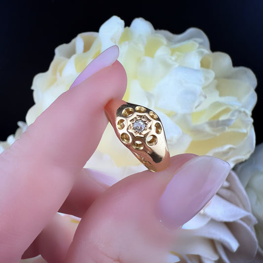 Anello Solitario Antico Gypsy in Oro 18k con Diamante – Birmingham 1916
