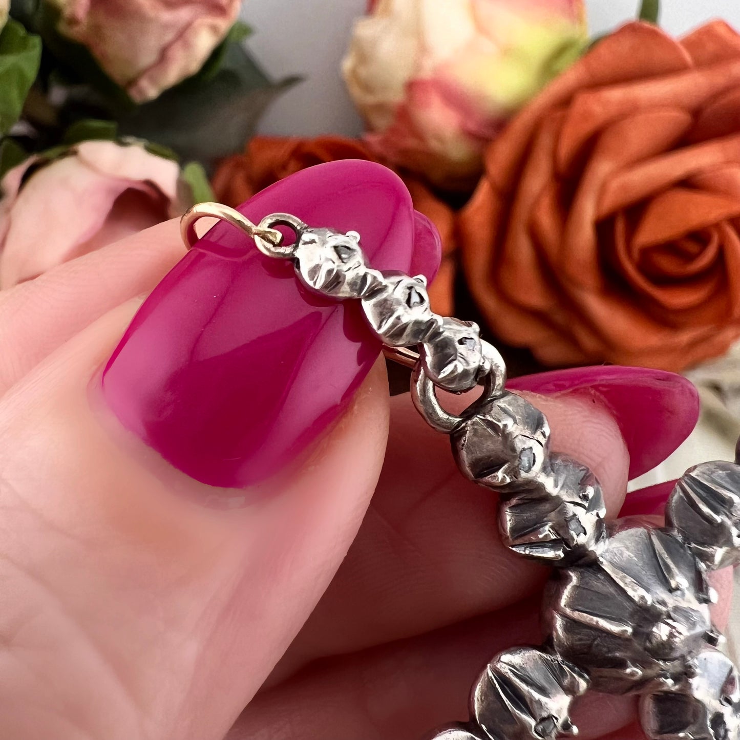 Croce Arlésienne in diamanti, argento e oro con gancio originale